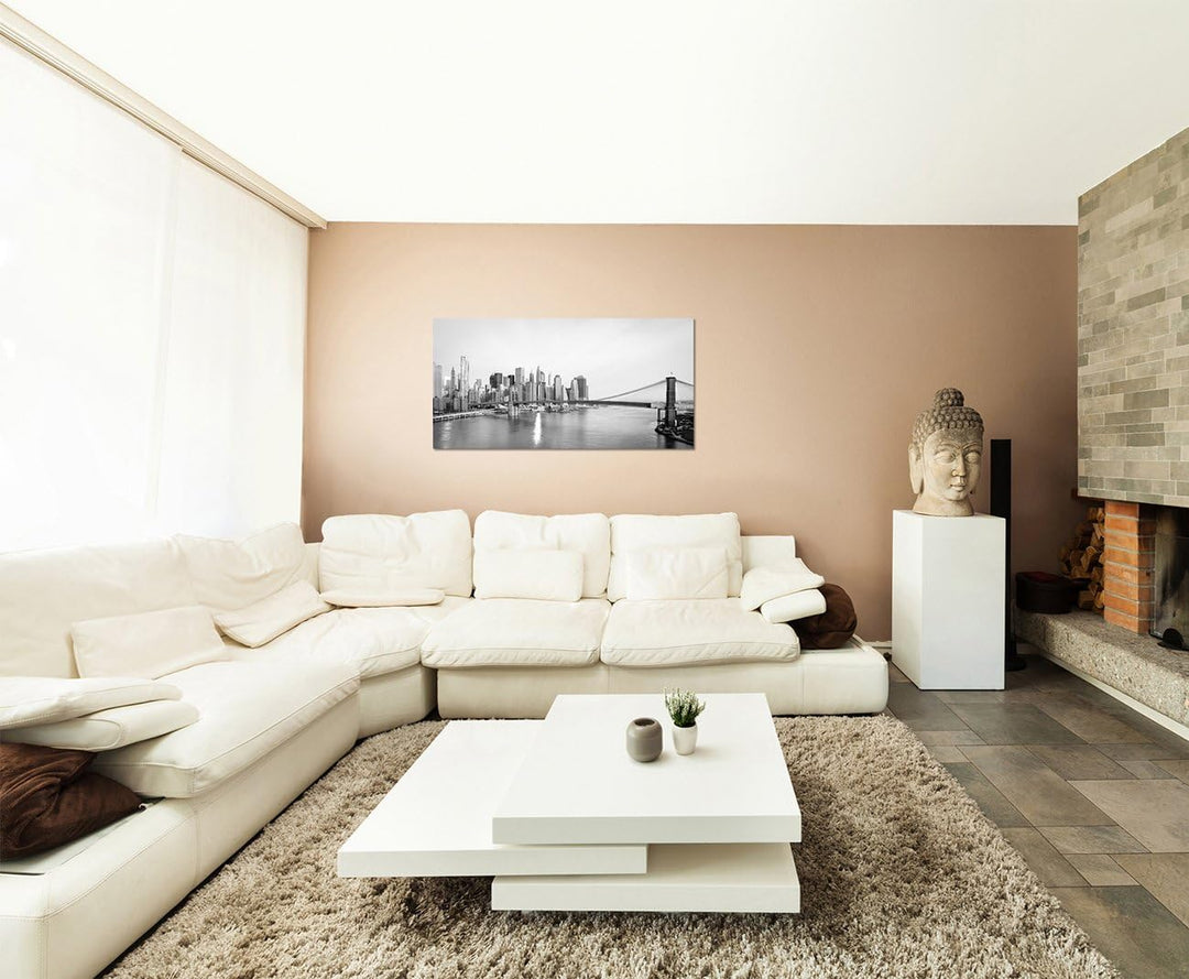 120x60cm - Fotodruck auf Leinwand und Rahmen New York Brooklyn Bridge Skyline - Leinwandbild auf Kei