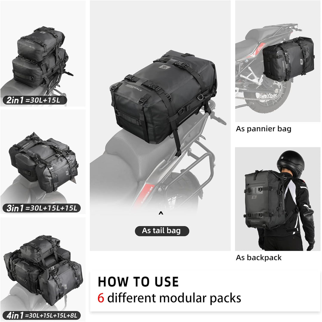 Rhinowalk Motorrad Sitztasche 8/15/30L Wasserdicht Motorradtasche Satteltaschen Gepäckträgertaschen