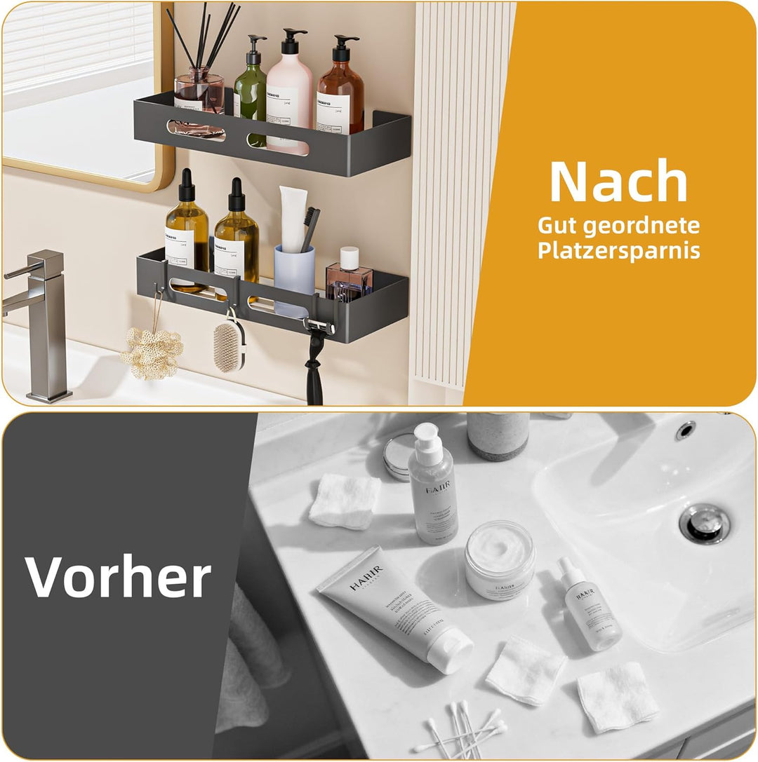 Duschablage ohne Bohren 2 Stück, Rostfreie Duschregal ohne Bohren mit Grosser Kapazität, Schnell Tro