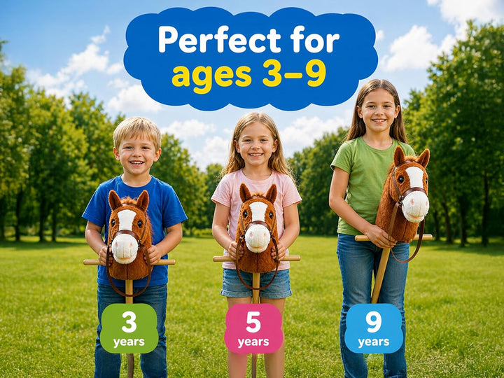 CELMAN Hobby Horse - Steckenpferd Braun A4 mit Zaumzeug und Sound - Geräuscheffekt durch Ohrdruck -