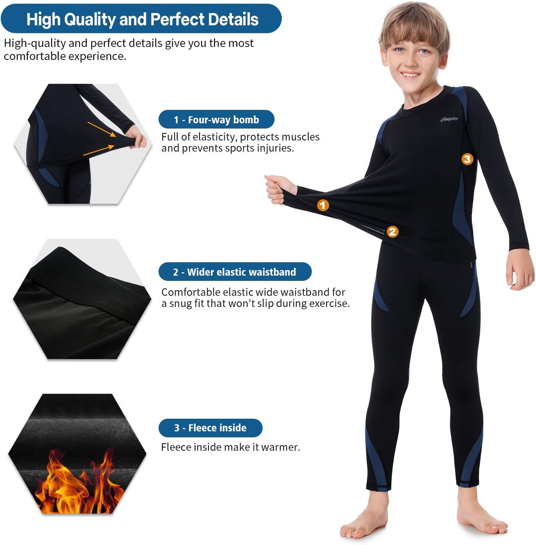 Thermounterwäsche Kinder, Funktionsunterwäsche Junge Skiunterwäsche Mädchen mit Fleece Winter atmung