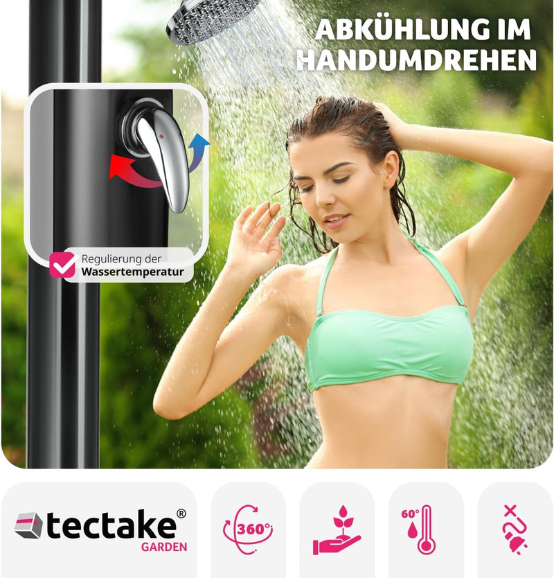 tectake® Gartendusche mit Duschkopf gross und Wasserhahn für Füsse, Solardusche 20l, solar Shower Au