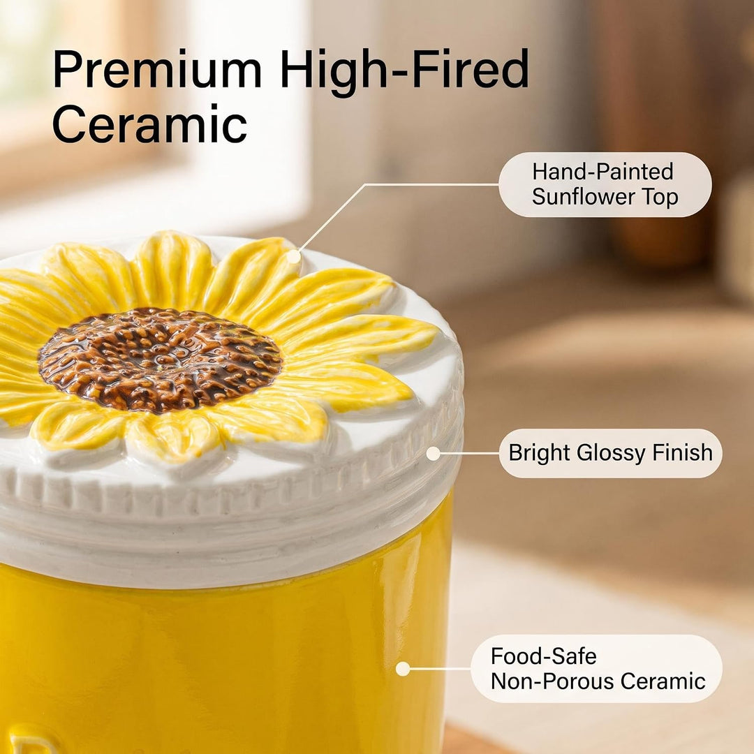 Butterdose mit Sonnenblumen-Motiv, französische Butterdose, Keramikbecher, Butterhalter mit Wasserli