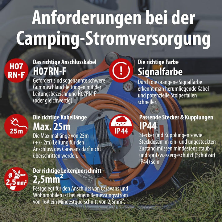 Brennenstuhl Camping-Kabeltrommel / CEE 230V Kabeltrommel 25m (H07RN-F 3G2,5 in orange, CEE-Winkelku