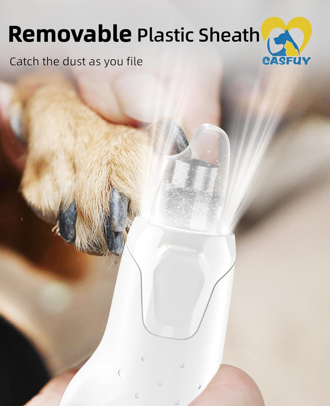 Casfuy Krallenschleifer für Hunde - (45 dB) 6-Gang-Haustier-Krallenschleifer mit 2 LED-Lichtern für