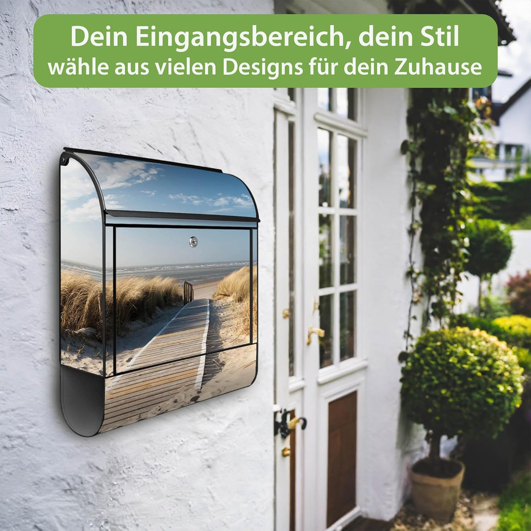 banjado® Design Briefkasten mit Motiv Dünen 39x47x14cm &amp; 2 Schlüssel - Briefkasten Stahl schwarz mit