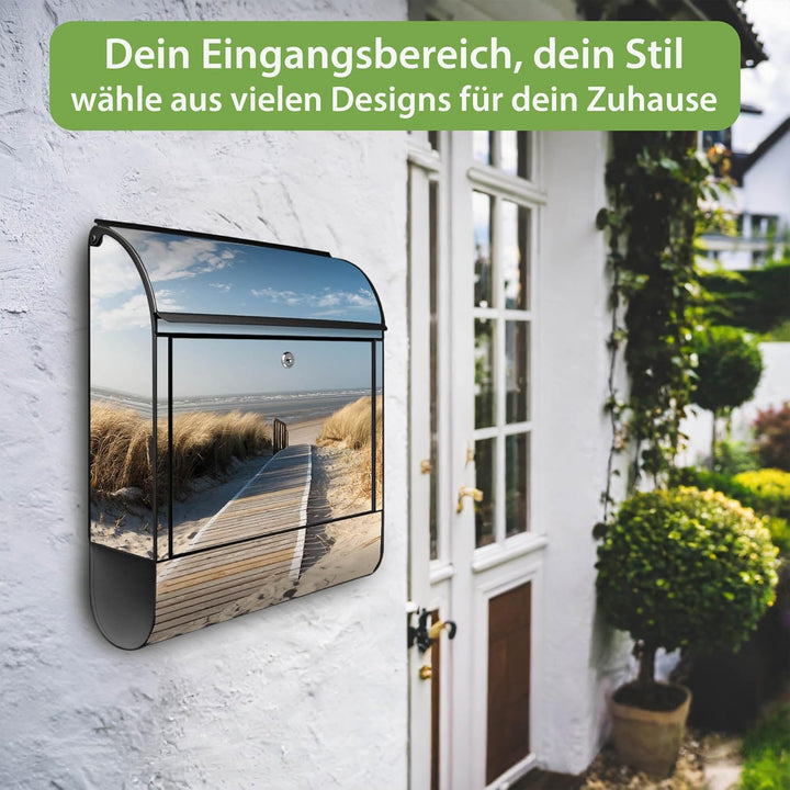 banjado® Design Briefkasten mit Motiv Dünen 39x47x14cm &amp; 2 Schlüssel - Briefkasten Stahl schwarz mit