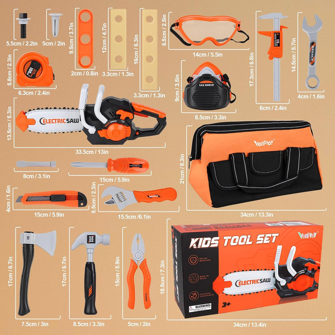 Vanplay Werkzeugkoffer Kinder Werkzeug Kettensäge Kinderspielzeug ab 3 4 5 6 Jahre Jungen Mädchen Ge
