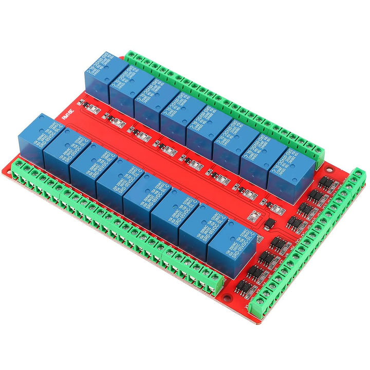 Relaisplatine, 16-Kanal-Relaismodul Schnittstellenplatine High Low Level Trigger DC 5/12/24V Schnitt