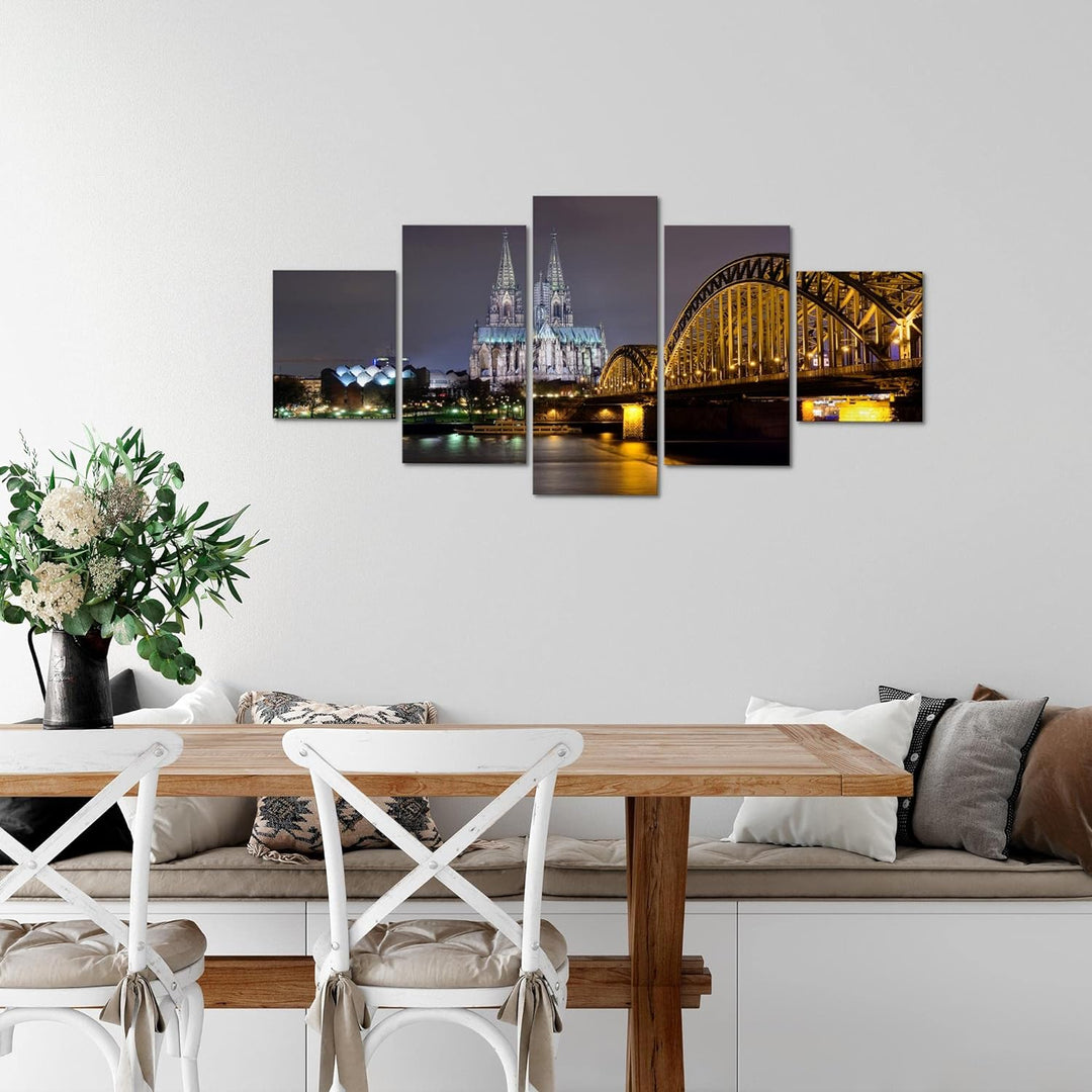 Runa Art Wandbilder Köln 5 Teilig Bild auf Vlies Leinwand Deko Wohnzimmer Schlafzimmer Stadt Skyline