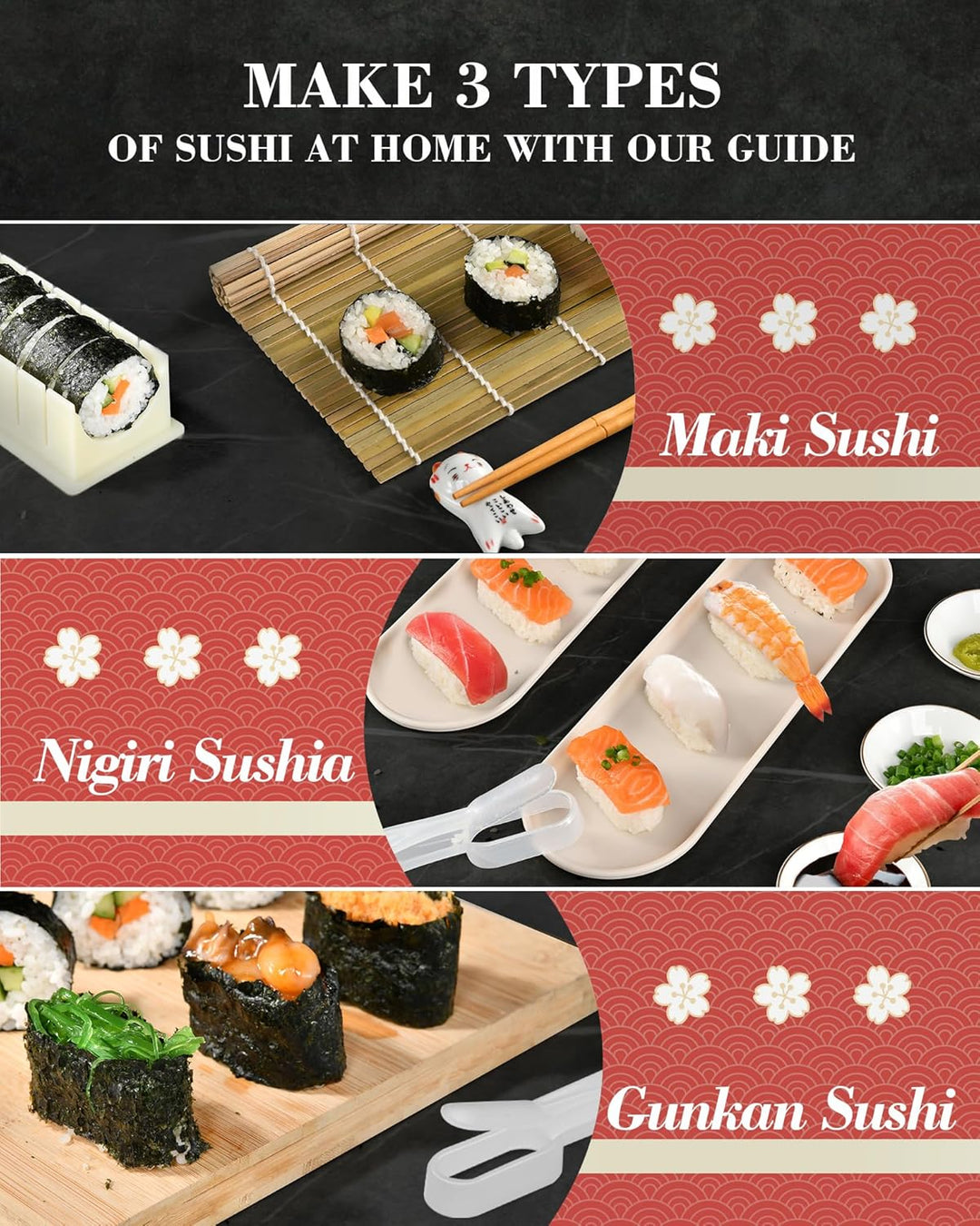 Vikkivikki Sushi Maker Set, Sushi Set für Anfänger, Komplett Kit zum Selber Machen mit Sushi Bazooka