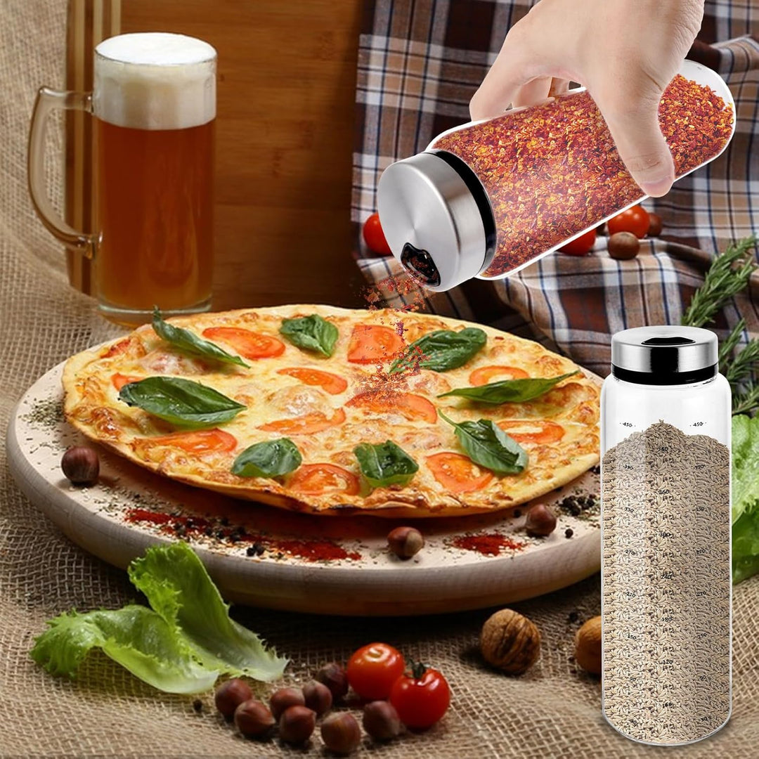 4 Stück Gewürzgläser mit Drehdeckel, Salzstreuer 500ml, Salz und Pfefferstreuer, Gewürzdosen mit Gew