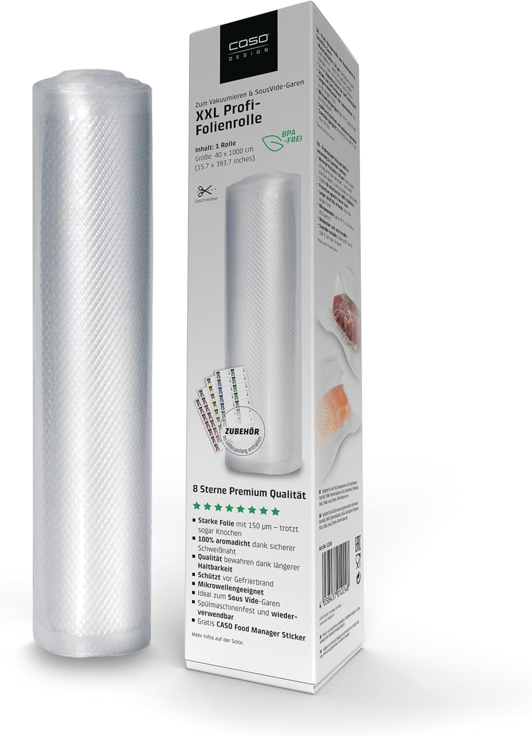CASO Profi- Folienrollen 40x1000 cm / 1 Rolle, für alle Vakuumierer, BPA-frei, sehr stark & reissfes