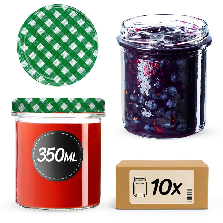 KADAX 10er Set Marmeladengläser 350ml TO82, Einmachgläser Vorratsgläser Mason Jar mit Schraubdeckel,