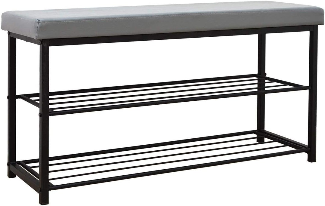 DuneDesign Schuhregal 96x32,5x51cm Schuhbank Offener Schuhschrank Sitzbank Grau Hellgrau, Hellgrau