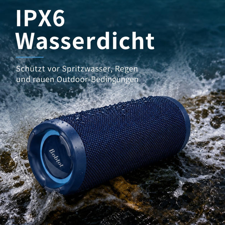 Bobtot Tragbarer Bluetooth-Lautsprecher, IPX6 wasserdicht, mit kräftigem Bass, 15 W lautem Sound, RG