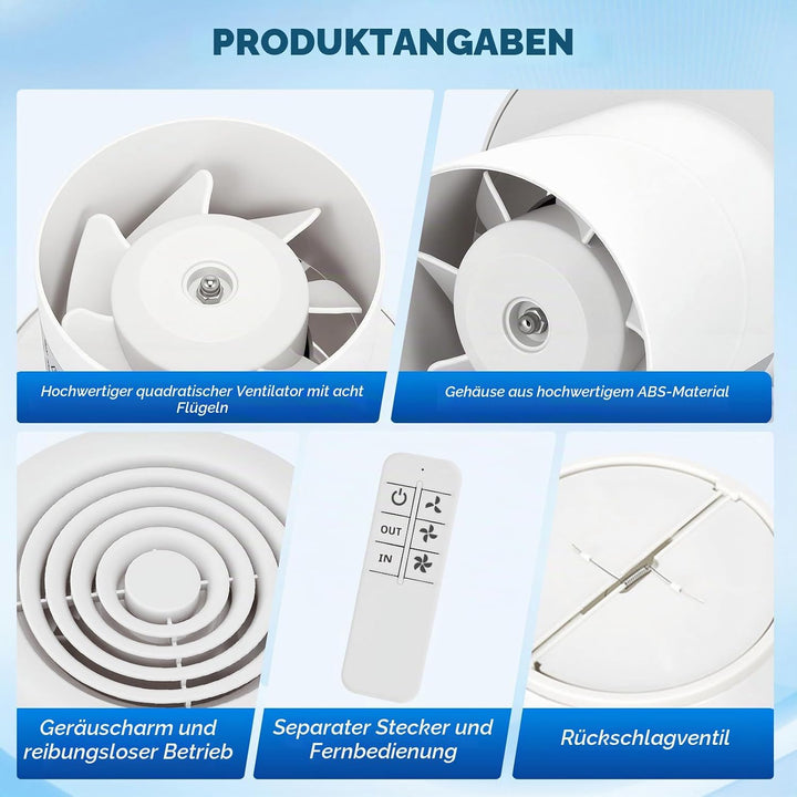 Badlüfter 100mm,2 Richtungen,3 Geschwindigkeiten,100M³/H,Ipx4 Waterproof,Mit Fernbedienung,15W Leise