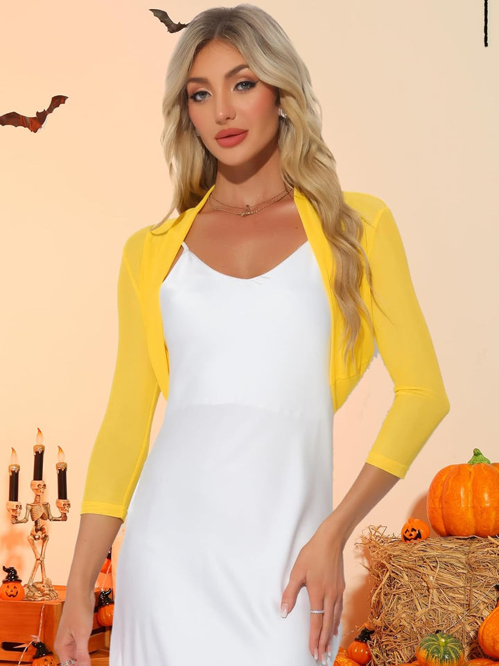 Allegra K Damen Bolero Festlich 3/4 Ärmel Rüschen Mesh Durchsichtig Crop Strickjacke Shrug Boleros X