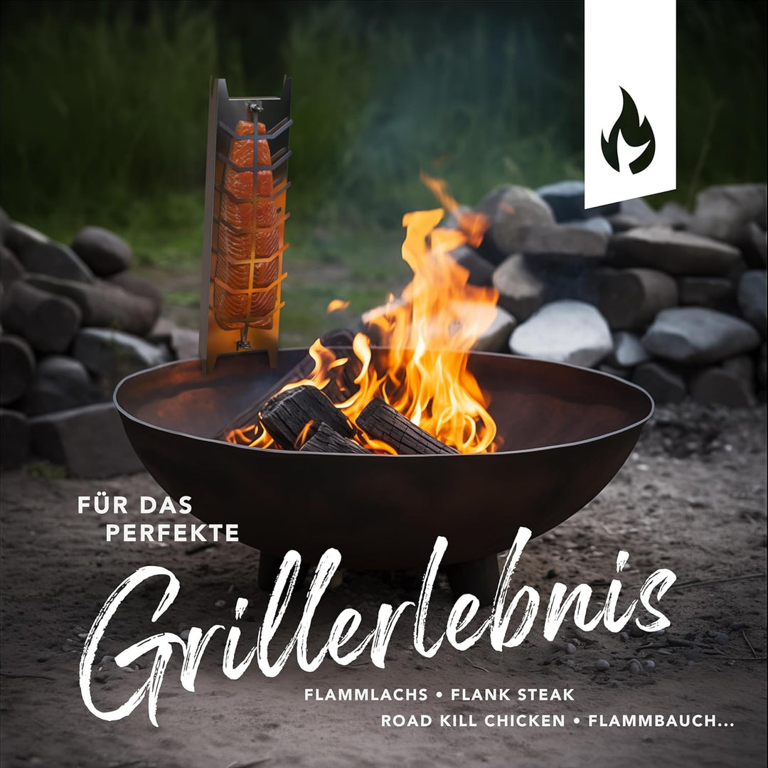 Flammlachsbrett Edelstahl 59,5cm | Extra langer Flammlachshalter passend für Feuerschalen und Grills