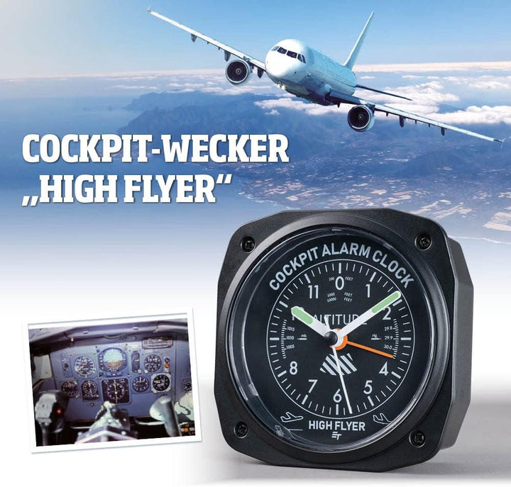 EUROtops Cockpit-Wecker „High Flyer“ - Flugzeugarmaturen-Look, Quarzwerk, Alarmfunktion, Kompakte An