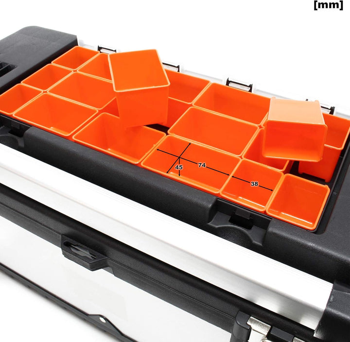 Wiltec Werkzeugkasten 59x28x25,5 cm aus Edelstahl, Universal Werkzeugkoffer mit Kunststoff-Rahmen, W