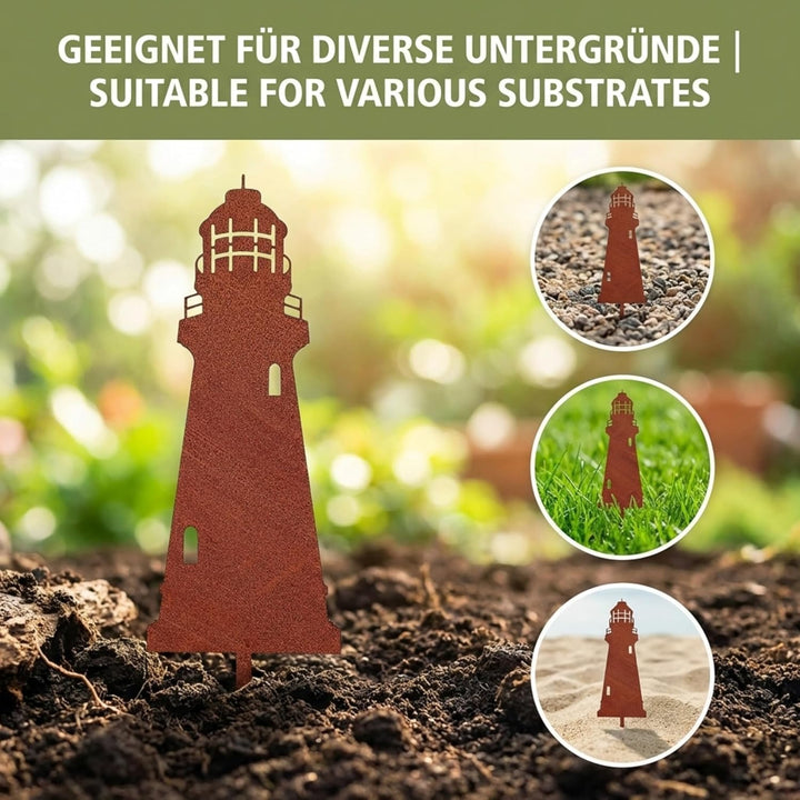 Edelrost Leuchtturm Beetstecker-Rostdeko/Teichdeko aus hochwertigem Cortenstahl für Garten, Teich -