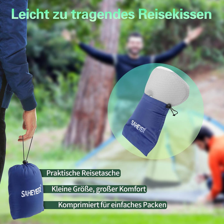 SAHEYER Reisekissen Memory Foam, Ergonomisches Camping Kissen, Orthopädisches Nackenkissen Kopfkisse