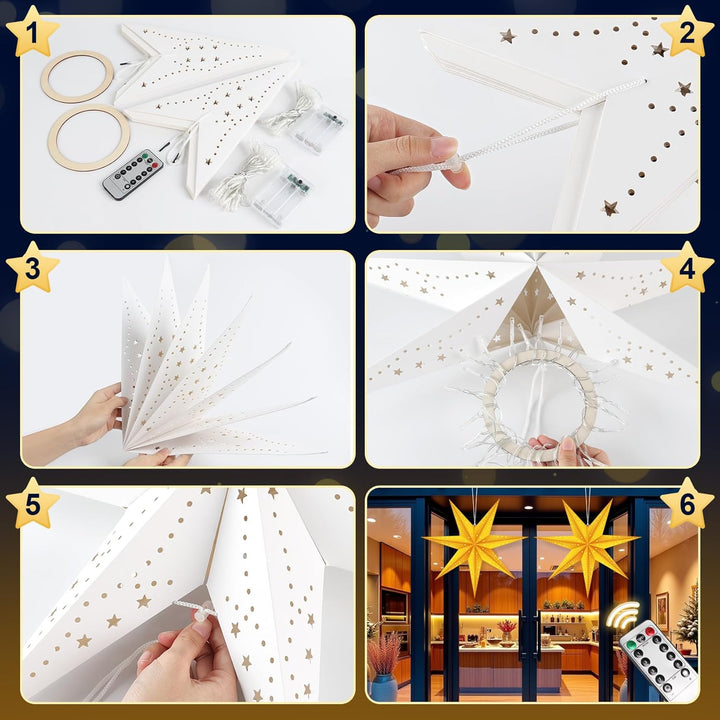 Weihnachtsstern Beleuchtet LED 60cm 2 Stück, Papiersterne Weihnachten Papierstern Beleuchtet zum Auf
