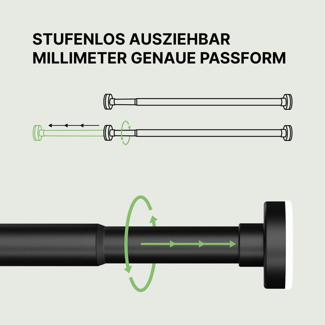 Teleskopstange zum Klemmen - Schwarz, Ø 25 mm, 2Stück - Vorhangstange ohne Bohren für Gardinen, Bäde