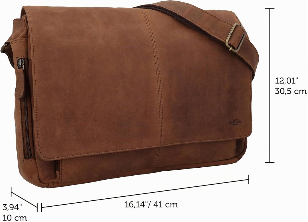 Gusti Leder Florin Aktentasche Laptoptasche, Hellbraun, 43x34x8 cm, 1,44 kg, Büffelleder, Umhängetas