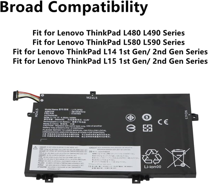 AKKEE L17L3P52 01AV463 Laptop Akku für Lenovo ThinkPad L480 L490 L580 L590 L14 Gen 1 Gen 2 L15 Gen 1