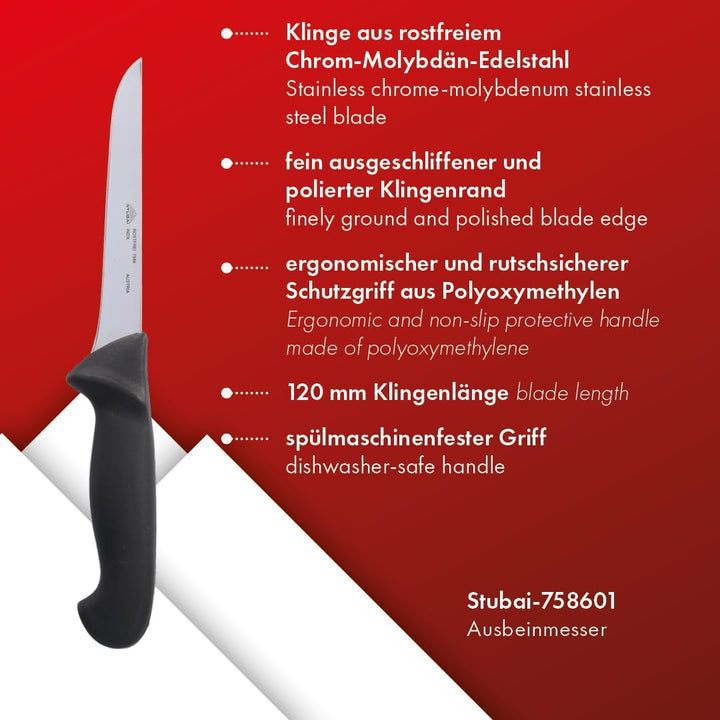 STUBAI Ausbeinmesser | 120 mm | Ausbeinmesser aus Edelstahl, rostfrei, spülmaschinenfest, mit Polypr