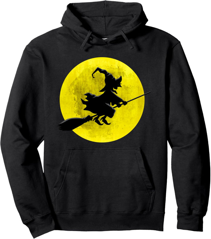 Hexe auf Besen mit Vollmond Geschenk für Halloween-Kostüm Pullover Hoodie