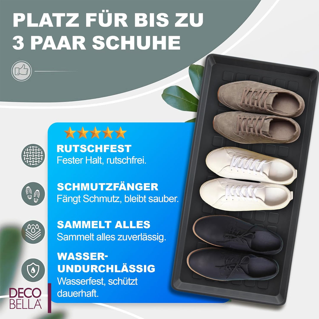 DECOBELLA Schuhabtropfschale 3 Stück | Schuhtablett Grau | Schuhablage, für Ihre schmutzigen Schuhe