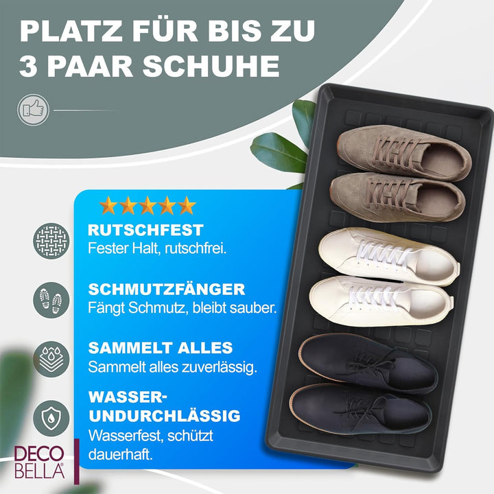 DECOBELLA Schuhabtropfschale 3 Stück | Schuhtablett Grau | Schuhablage, für Ihre schmutzigen Schuhe