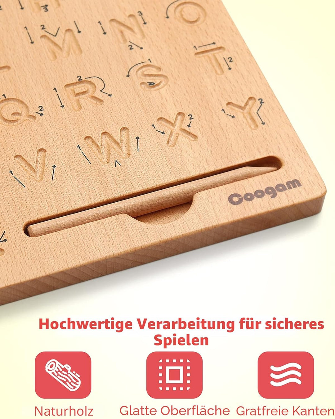 Coogam Hooden Letter Tracing Board Doppelseitig, Alphabet 123 Zahlen Erkenntnis Montessori Frühes Le