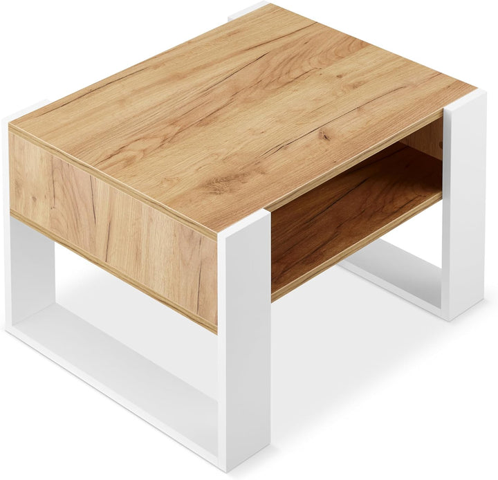 defiPad® Couchtisch mit Stauraum | Modern Wohnzimmertisch Eiche | 65CM Breite Kaffeetisch | Massiv u