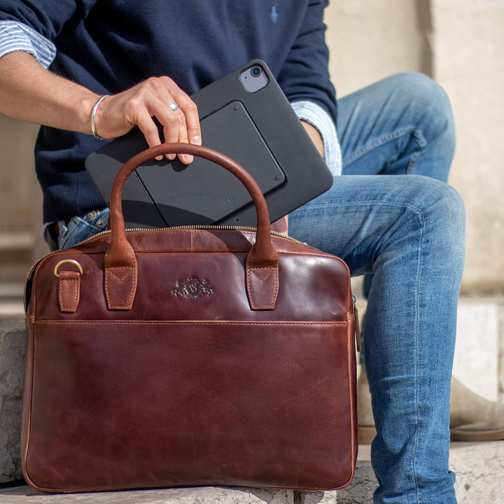 SID &amp; VAIN grosse Laptoptasche schmal echt Leder - 15 Zoll Laptop Business-Tasche BOSTON gross - Umh