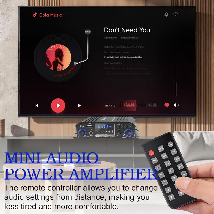 4-Kanal Verstärker, 1200W Audio Leistungsverstärker Bluetooth 5.0, 30Wx4 mit USB/Mikrofon/FM mit Fer