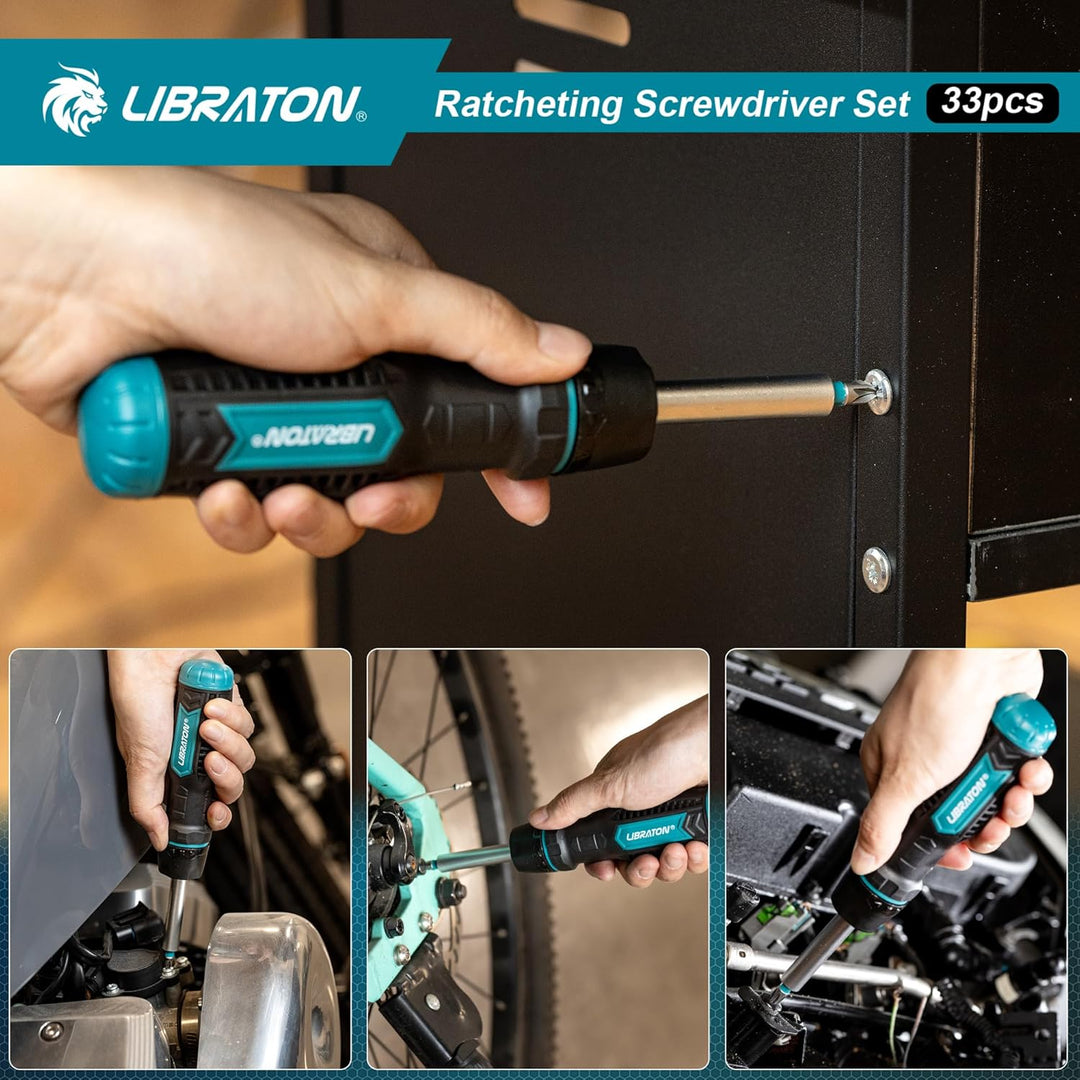LIBRATON Ratschenschraubendreher Set, Multi Schraubendreher, 33-in-1 Magnetischer Schraubendreher, S