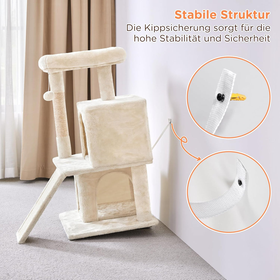 Yaheetech Kratzbaum, Stabiler Katzenbaum 91 cm Katzenkratzbaum, mit 2 Häuschen Sisal und Spielball,