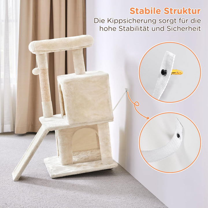 Yaheetech Kratzbaum, Stabiler Katzenbaum 91 cm Katzenkratzbaum, mit 2 Häuschen Sisal und Spielball,