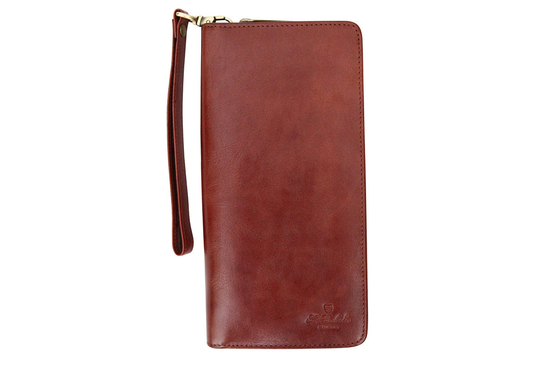 Herren Reisegeldbörse - Reisepasshülle mit Kartenfächern - als Handgelenktasche geeignet - Cognac 2-