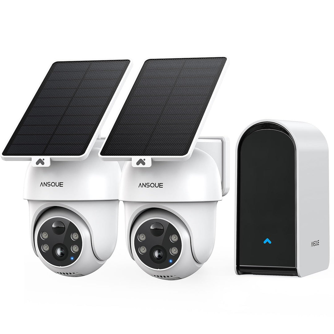 ANSQUE Überwachungskamera Aussen Solar Akku, 2er Set mit AnsqueBase, Ohne Abonnement, 32GB Lokalspei