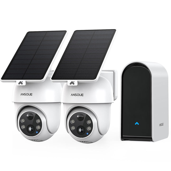 ANSQUE Überwachungskamera Aussen Solar Akku, 2er Set mit AnsqueBase, Ohne Abonnement, 32GB Lokalspei