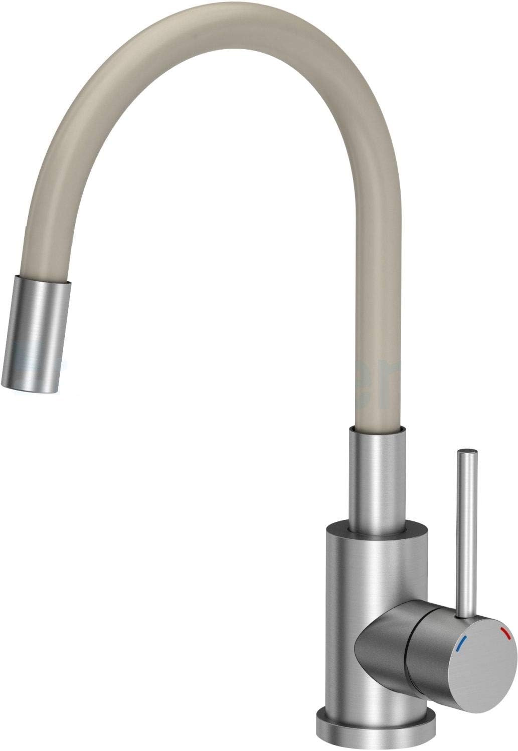 VBChome Spüle Beige 58 x 42 cm mit Spültischarmatur Granit Einzelbecken Einbauspüle flexibel gespren