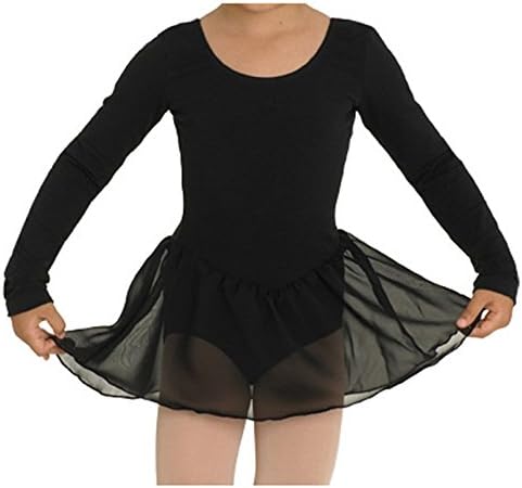 Kinder Ballettanzug, ROSA, langarm mit schönem Voile-Röckchen Schwarz 4-6, Schwarz 4-6