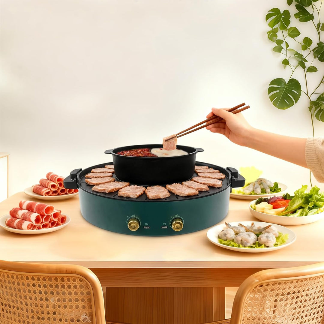 Hot Pot Herd, 2000W Elektrischer Kochtopf mit Grill, Multifunktionaler Elektrischer Kochtopf mit Gri