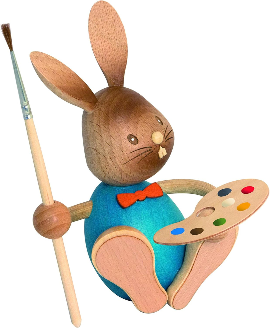 Drechslerei Kuhnert - Osterdekoration / Osterhase - Stupsi Hase "Künstler" - 12cm - aus Holz - Made