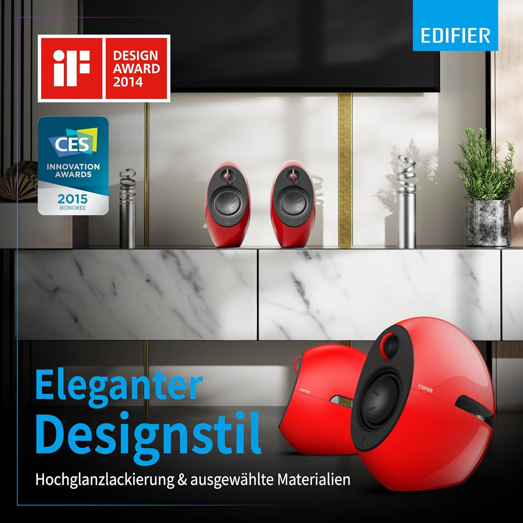 EDIFIER Luna E25 Design-Lautsprecherset mit Bluetooth (74 Watt), rot rot glänzend, rot glänzend